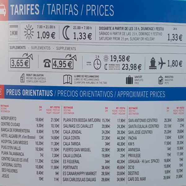 taxi ibiza prices
